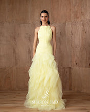 Load image into Gallery viewer, Yellow Halter Satin Evening Gown
