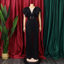 Load image into Gallery viewer, S-3XL Women's Bodysuit With Belt Sexy Deep V-pleated Wide Leg Oversized Vacation Casual Jumpsuit With Mesh Front Chest Dress
