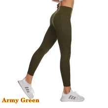 Load image into Gallery viewer, High Waist Elastic Workout Women Yoga Leggings Tummy Control Ruched Booty With Pocket Pants Seamless Gym Compression Tights
