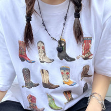 Load image into Gallery viewer, Boot Western T-Shirt Women T Shirt Summer Loose Vintage Boho Texas T Shirt Cowgirl Cowboy Cute Graphic Tees Hippie Tshirts Retro
