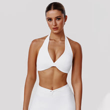 Load image into Gallery viewer, Women Fitness Gym Bra Twist Halter Backless Training Top Wear V-Neck Padded Solid Color Yoga Casual Sporty Bra

