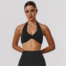 Load image into Gallery viewer, Women Fitness Gym Bra Twist Halter Backless Training Top Wear V-Neck Padded Solid Color Yoga Casual Sporty Bra
