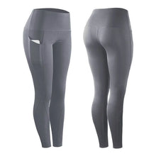 Load image into Gallery viewer, Women Yoga Leggings Sexy Solid High Waist Pocket Elastic  Tummy Control Ruched Booty Pants Casual Gym Compression Tights Pants

