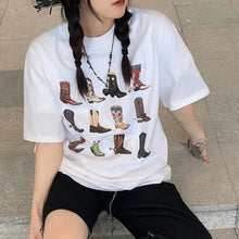 Load image into Gallery viewer, Boot Western T-Shirt Women T Shirt Summer Loose Vintage Boho Texas T Shirt Cowgirl Cowboy Cute Graphic Tees Hippie Tshirts Retro

