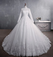 Load image into Gallery viewer, Muslim Wedding Dress 2021 Elegant High Neck With Train Princess Bride Dress Luxury Lace Embroidery Wedding Gown Vestido De Noiva
