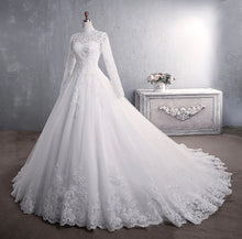 Load image into Gallery viewer, Muslim Wedding Dress 2021 Elegant High Neck With Train Princess Bride Dress Luxury Lace Embroidery Wedding Gown Vestido De Noiva
