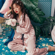 Load image into Gallery viewer, Lace Trim Satin Pajama Set
