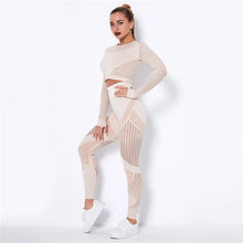 Load image into Gallery viewer, Women Workout Fitness Outfits Hollow Mesh Sports Sets Running Set High Waist Gym Sets Energy Seamless Yoga Suits New 2 Pcs Sets

