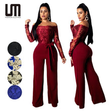 Load image into Gallery viewer, Elegant Off Shoulder Lace Jumpsuit
