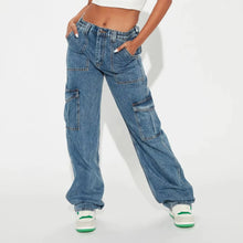Load image into Gallery viewer, Wide Leg Cargo Denim Jeans
