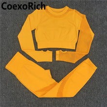 Load image into Gallery viewer, Yoga Set Women Fitness Gym Clothing Sport Suit Seamless Hollow Out Long Sleeve Crop Top High Waist Workout Leggings Sportwear
