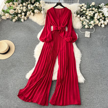 Load image into Gallery viewer, V-Neck Lantern Sleeve Jumpsuit
