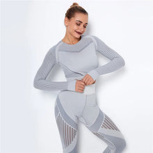 Load image into Gallery viewer, Women Workout Fitness Outfits Hollow Mesh Sports Sets Running Set High Waist Gym Sets Energy Seamless Yoga Suits New 2 Pcs Sets
