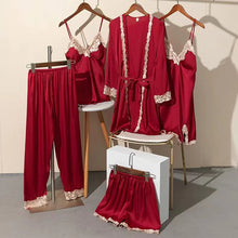 Load image into Gallery viewer, Satin Lace Five Piece Pajamas
