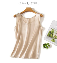 Load image into Gallery viewer, Tank Tops Women 100% Real Silk Blouse Sleeveless Shirts Satin Tunic Tops Summer Loose Casual Solid Plus Size S-XXL

