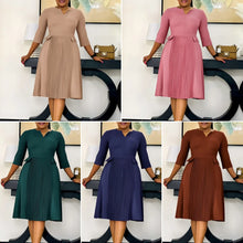 Load image into Gallery viewer, D3295 Latest Design Autumn Elegant Casual Women Dresses Fashion Three Quarter Sleeve Pleated Africa Church Dresses for Women
