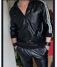 Load image into Gallery viewer, Men's PU Leather Hoodie Suit Casual Sportswear Hooded Jogging Suit Sportswear  Men Outfit Set  Juicy Tracksuit
