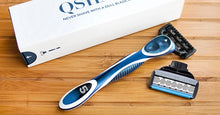 Load image into Gallery viewer, QShave Blue Series 5 Layer USA Blade Manual Razor Mens Shaving Razor with 6 Pieces X5 Blade and each Piece has trimmer Blade
