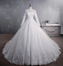Load image into Gallery viewer, Muslim Wedding Dress 2021 Elegant High Neck With Train Princess Bride Dress Luxury Lace Embroidery Wedding Gown Vestido De Noiva
