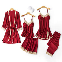 Load image into Gallery viewer, Satin Lace Five Piece Pajamas
