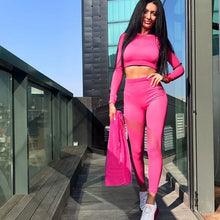 Load image into Gallery viewer, Yoga Set Women Fitness Gym Clothing Sport Suit Seamless Hollow Out Long Sleeve Crop Top High Waist Workout Leggings Sportwear
