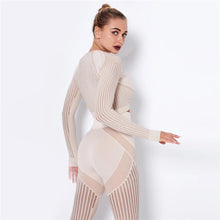Load image into Gallery viewer, Women Workout Fitness Outfits Hollow Mesh Sports Sets Running Set High Waist Gym Sets Energy Seamless Yoga Suits New 2 Pcs Sets
