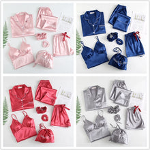 Load image into Gallery viewer, Satin Lace Five Piece Pajamas
