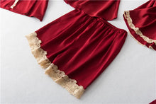 Load image into Gallery viewer, Satin Lace Five Piece Pajamas
