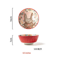 Load image into Gallery viewer, 1pc/cute rabbit hand-painted bowl and plate underglaze ceramic household soup bowl commercial hotel noodle bowl fruit salad bowl
