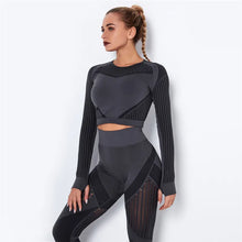 Load image into Gallery viewer, Women Workout Fitness Outfits Hollow Mesh Sports Sets Running Set High Waist Gym Sets Energy Seamless Yoga Suits New 2 Pcs Sets
