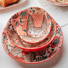 Load image into Gallery viewer, 1pc/cute rabbit hand-painted bowl and plate underglaze ceramic household soup bowl commercial hotel noodle bowl fruit salad bowl
