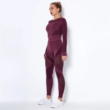 Load image into Gallery viewer, Women Workout Fitness Outfits Hollow Mesh Sports Sets Running Set High Waist Gym Sets Energy Seamless Yoga Suits New 2 Pcs Sets
