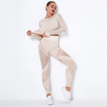 Load image into Gallery viewer, Women Workout Fitness Outfits Hollow Mesh Sports Sets Running Set High Waist Gym Sets Energy Seamless Yoga Suits New 2 Pcs Sets
