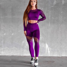 Load image into Gallery viewer, Yoga Set Women Fitness Gym Clothing Sport Suit Seamless Hollow Out Long Sleeve Crop Top High Waist Workout Leggings Sportwear
