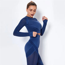 Load image into Gallery viewer, Women Workout Fitness Outfits Hollow Mesh Sports Sets Running Set High Waist Gym Sets Energy Seamless Yoga Suits New 2 Pcs Sets
