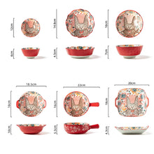 Load image into Gallery viewer, 1pc/cute rabbit hand-painted bowl and plate underglaze ceramic household soup bowl commercial hotel noodle bowl fruit salad bowl
