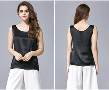 Load image into Gallery viewer, Tank Tops Women 100% Real Silk Blouse Sleeveless Shirts Satin Tunic Tops Summer Loose Casual Solid Plus Size S-XXL
