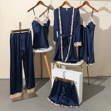Load image into Gallery viewer, Satin Lace Five Piece Pajamas
