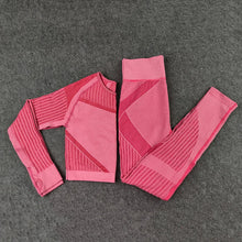 Load image into Gallery viewer, Women Workout Fitness Outfits Hollow Mesh Sports Sets Running Set High Waist Gym Sets Energy Seamless Yoga Suits New 2 Pcs Sets
