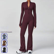 Load image into Gallery viewer, Zipper Breathable Solid 1-Piece Long Sleeve Yoga Jumpsuit High-Intensity Fitness Sports Bodysuit Fast Shipping Available
