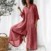 Load image into Gallery viewer, New 2025 Pure Color Casual Cotton Linen Loose Wide Leg Pants Long Shirt Jumpsuit Women's Fashion Plus Size Comfortable Trousers
