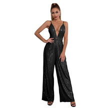 Load image into Gallery viewer, 2024 European and American Deep V French Backless Sequin Wholesale Women's Fashion Spice Sleeveless Halter Jumpsuit

