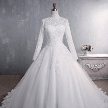 Load image into Gallery viewer, Muslim Wedding Dress 2021 Elegant High Neck With Train Princess Bride Dress Luxury Lace Embroidery Wedding Gown Vestido De Noiva
