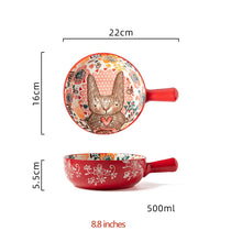 Load image into Gallery viewer, 1pc/cute rabbit hand-painted bowl and plate underglaze ceramic household soup bowl commercial hotel noodle bowl fruit salad bowl

