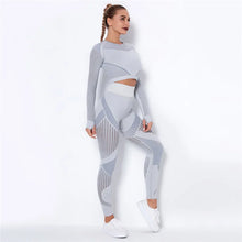 Load image into Gallery viewer, Women Workout Fitness Outfits Hollow Mesh Sports Sets Running Set High Waist Gym Sets Energy Seamless Yoga Suits New 2 Pcs Sets
