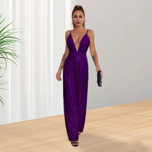Load image into Gallery viewer, 2024 European and American Deep V French Backless Sequin Wholesale Women's Fashion Spice Sleeveless Halter Jumpsuit
