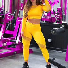 Load image into Gallery viewer, Yoga Set Women Fitness Gym Clothing Sport Suit Seamless Hollow Out Long Sleeve Crop Top High Waist Workout Leggings Sportwear
