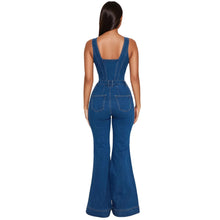 Load image into Gallery viewer, Wide Leg Denim Strap Jumpsuit
