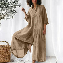 Load image into Gallery viewer, New 2025 Pure Color Casual Cotton Linen Loose Wide Leg Pants Long Shirt Jumpsuit Women's Fashion Plus Size Comfortable Trousers
