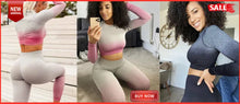 Load image into Gallery viewer, Yoga Set Women Fitness Gym Clothing Sport Suit Seamless Hollow Out Long Sleeve Crop Top High Waist Workout Leggings Sportwear
